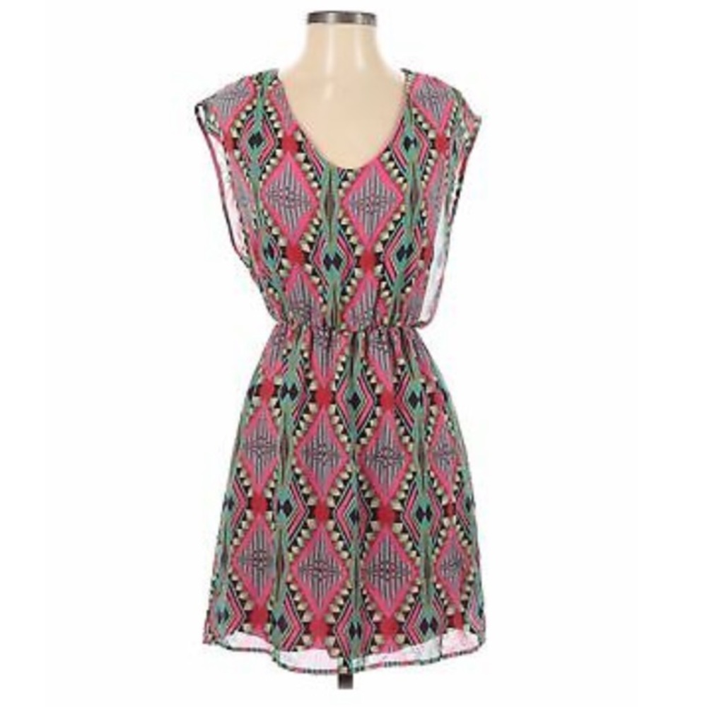 Miami Hot pink and turquoise dress aztec pattern medium